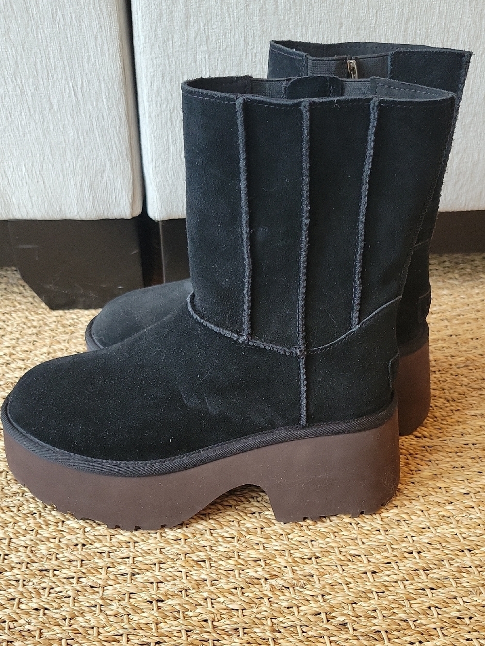 UGG Classic Twin Seam New heights Women's Boots Black suede with platform sole 8